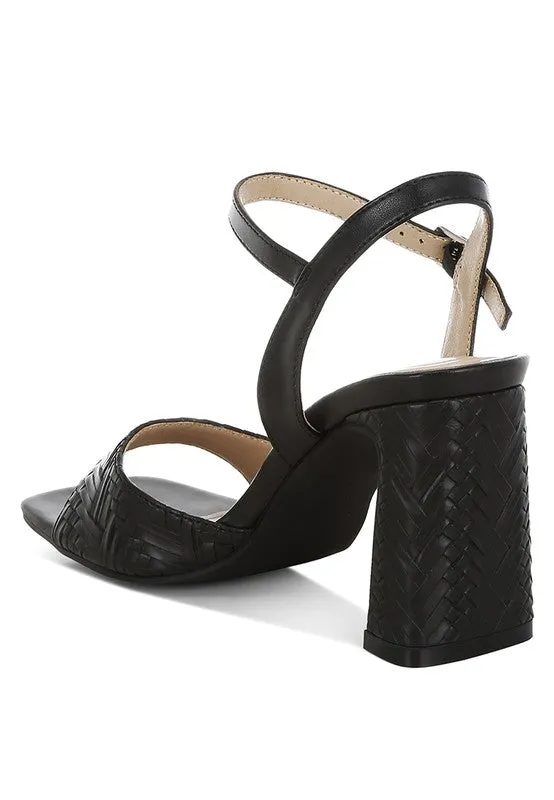 Elana Textured Heels – Vegan Leather, Square Toe, Block Heel, 3" Sandals