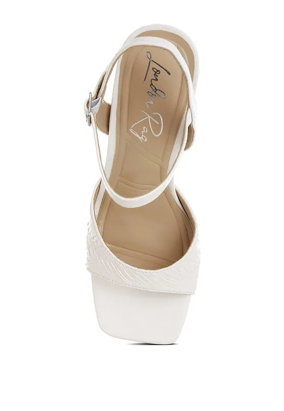 Elana Textured Heels – Vegan Leather, Square Toe, Block Heel, 3" Sandals