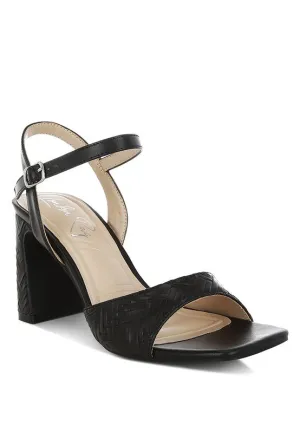 Elana Textured Heels – Vegan Leather, Square Toe, Block Heel, 3" Sandals