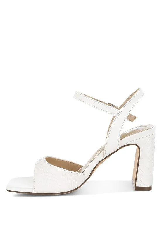 Elana Textured Heels – Vegan Leather, Square Toe, Block Heel, 3" Sandals
