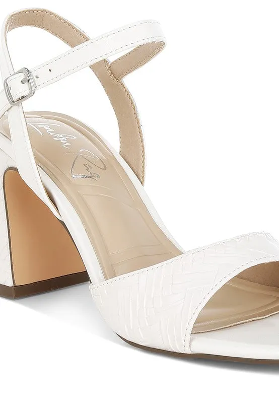 Elana Textured Heels – Vegan Leather, Square Toe, Block Heel, 3" Sandals