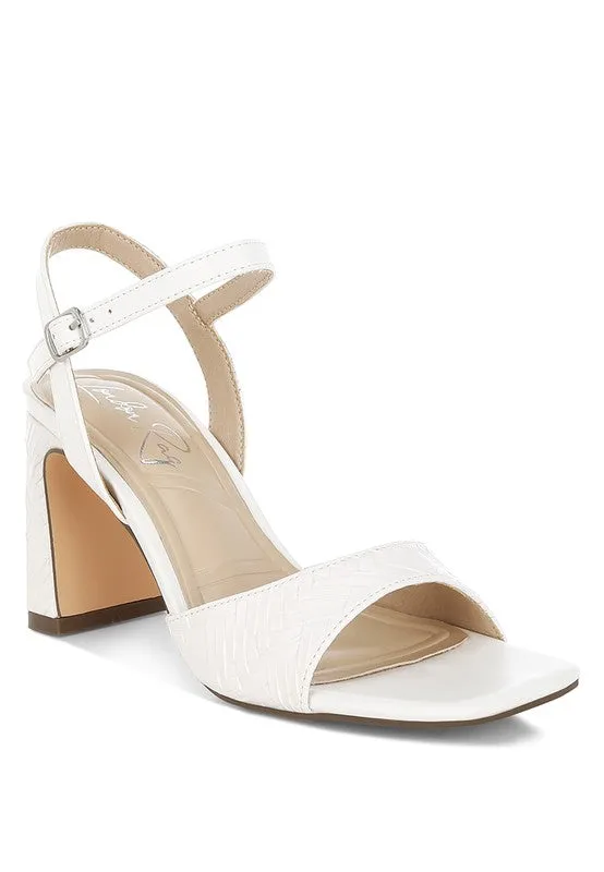Elana Textured Heels – Vegan Leather, Square Toe, Block Heel, 3" Sandals