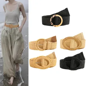 Elegant Basic Lady Solid Color Plastic Nylon Women's Woven Belts
