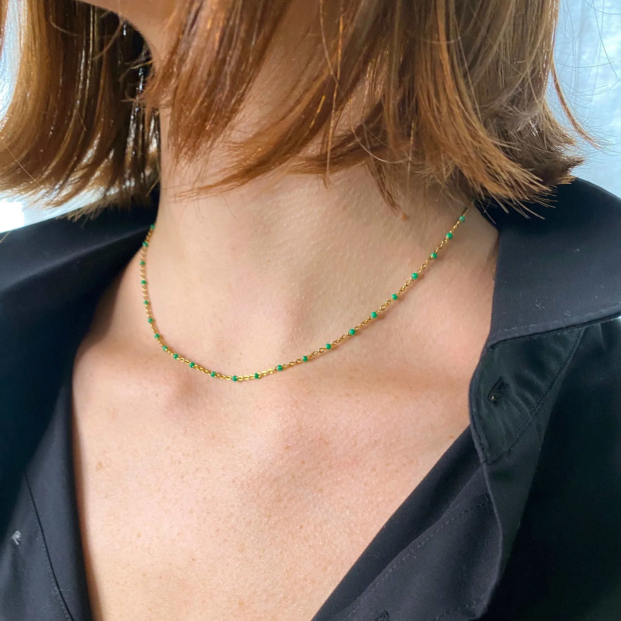 Emerald Enamel Choker - 14K Gold Filled