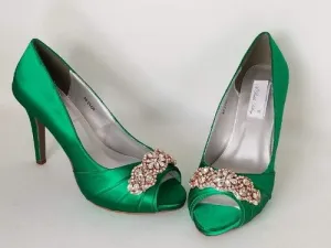 Emerald Green Wedding Shoes with Rose Gold Applique