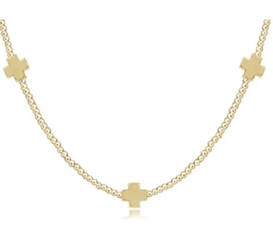 Enewton 15" Choker Signature Cross Gold Pattern 2mm Bead - Signature Cross