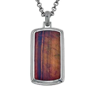 Esquire Red Tiger's Eye Sterling Silver Dog Tag Pendant, 22"