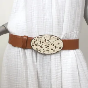 Etro Carved Buckle Belt Tan Leather Size 90