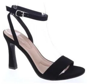 EVELYN-2 Black Faux Nubuck Leather Ankle Strap Heel