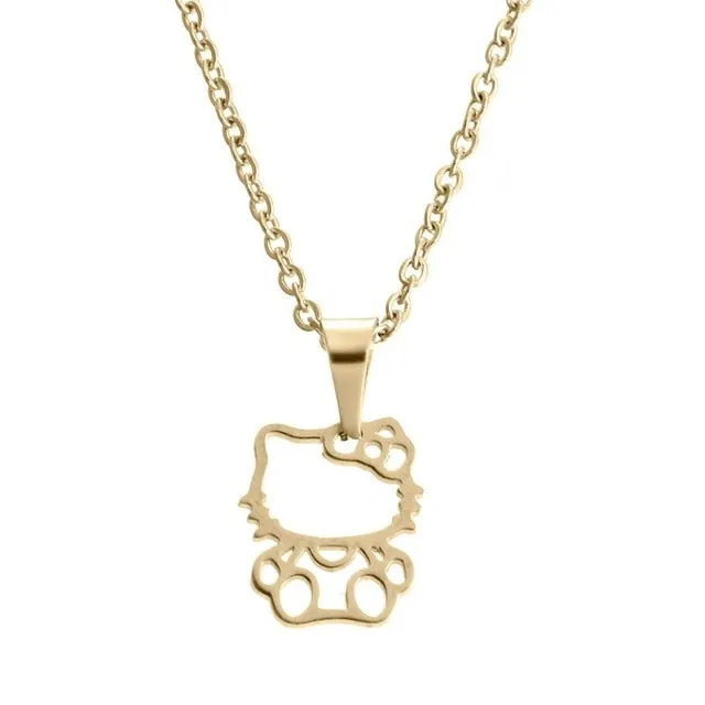 Fashion New Stainless Steel Necklace,Cute Hollow Out Kitty Cats