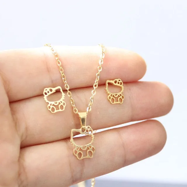 Fashion New Stainless Steel Necklace,Cute Hollow Out Kitty Cats