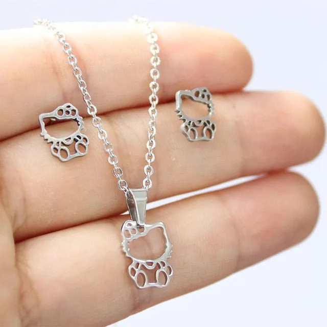 Fashion New Stainless Steel Necklace,Cute Hollow Out Kitty Cats