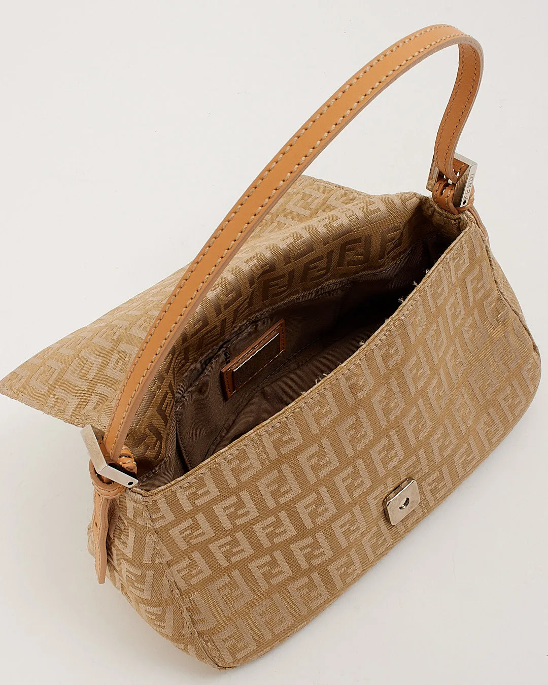 Fendi Beige Zucchino Canvas Small Mamma Baguette Shoulder Bag