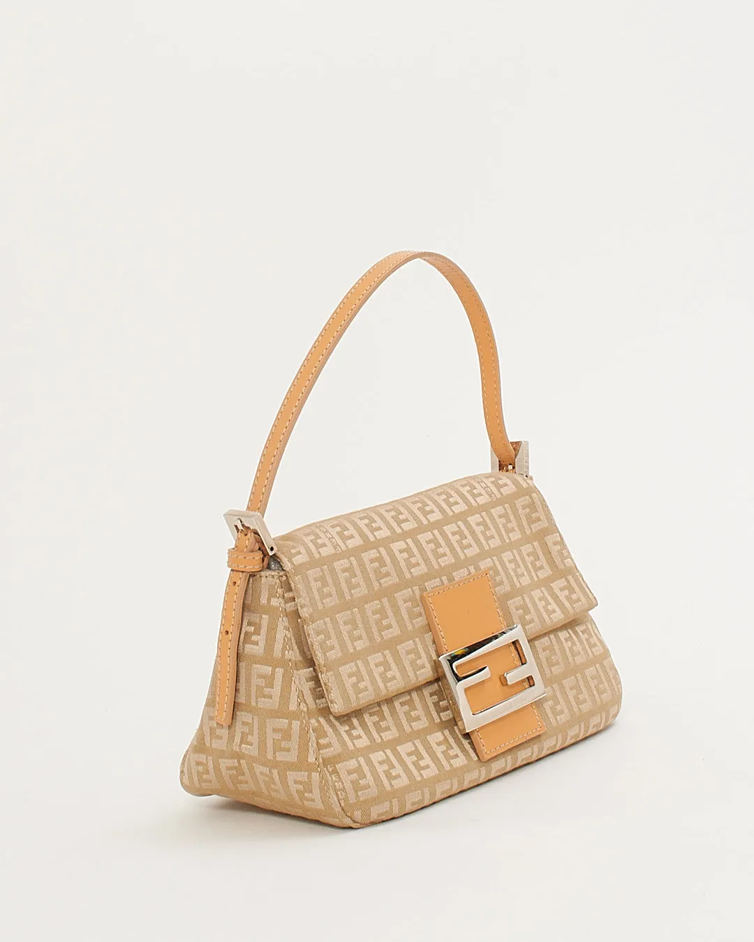 Fendi Beige Zucchino Canvas Small Mamma Baguette Shoulder Bag