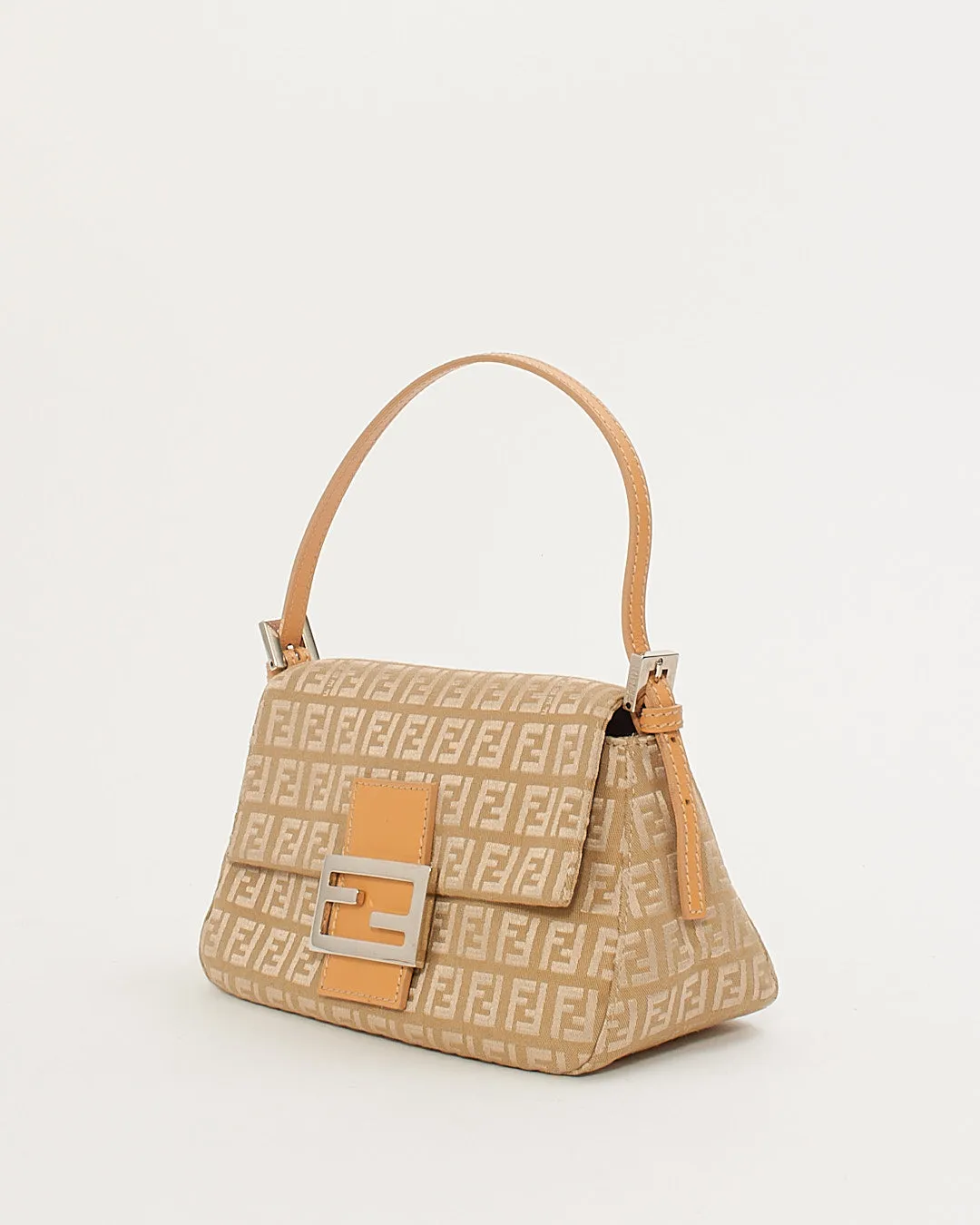 Fendi Beige Zucchino Canvas Small Mamma Baguette Shoulder Bag