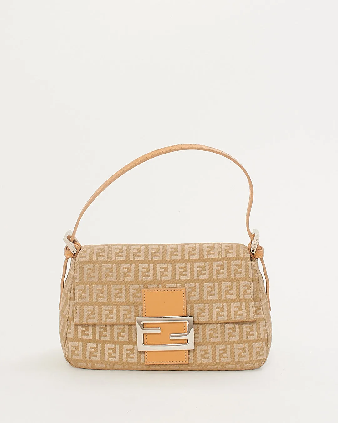 Fendi Beige Zucchino Canvas Small Mamma Baguette Shoulder Bag