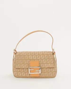 Fendi Beige Zucchino Canvas Small Mamma Baguette Shoulder Bag