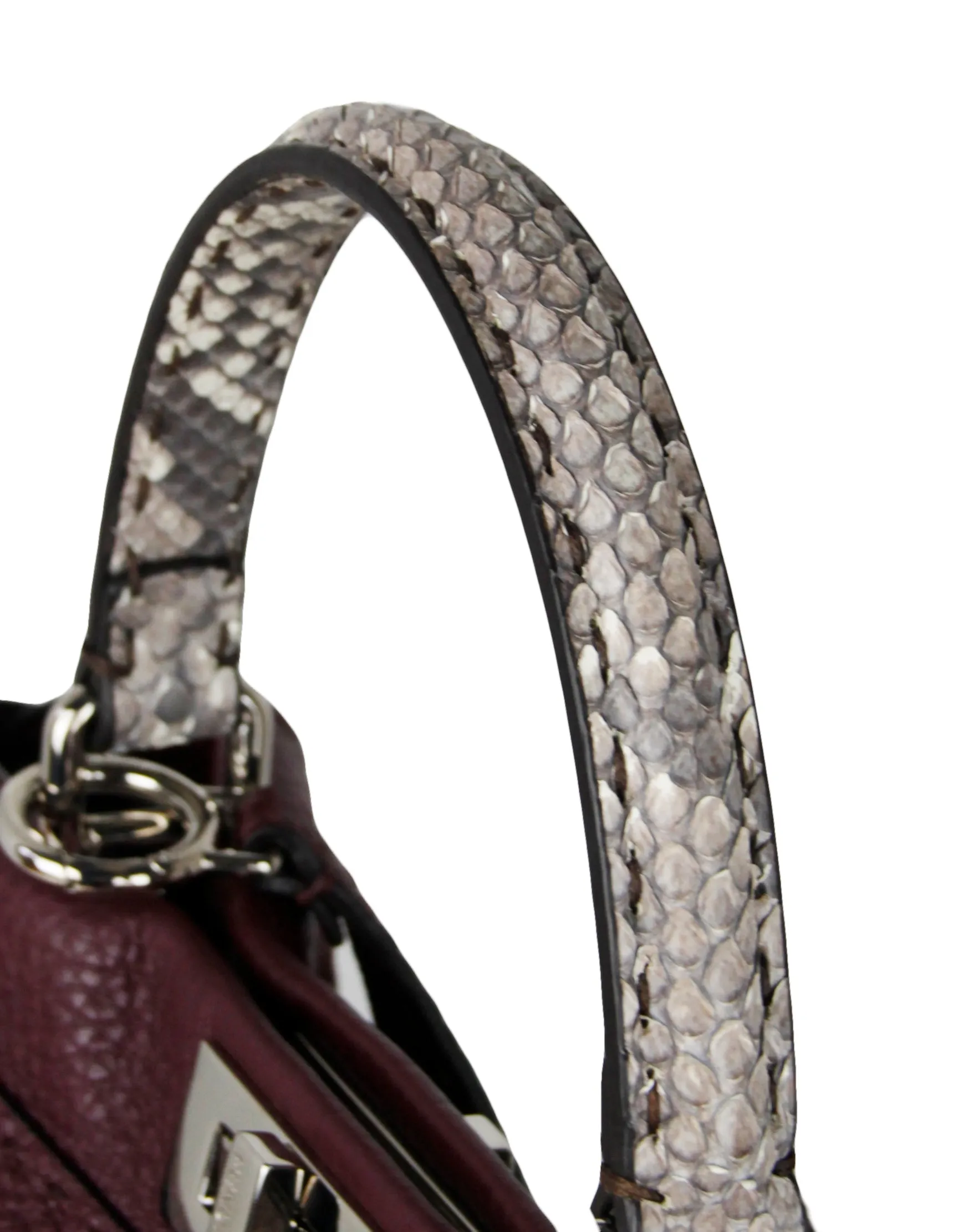 Fendi Bordeaux Selleria Medium Peekaboo Satchel Bag w/ Snakeskin