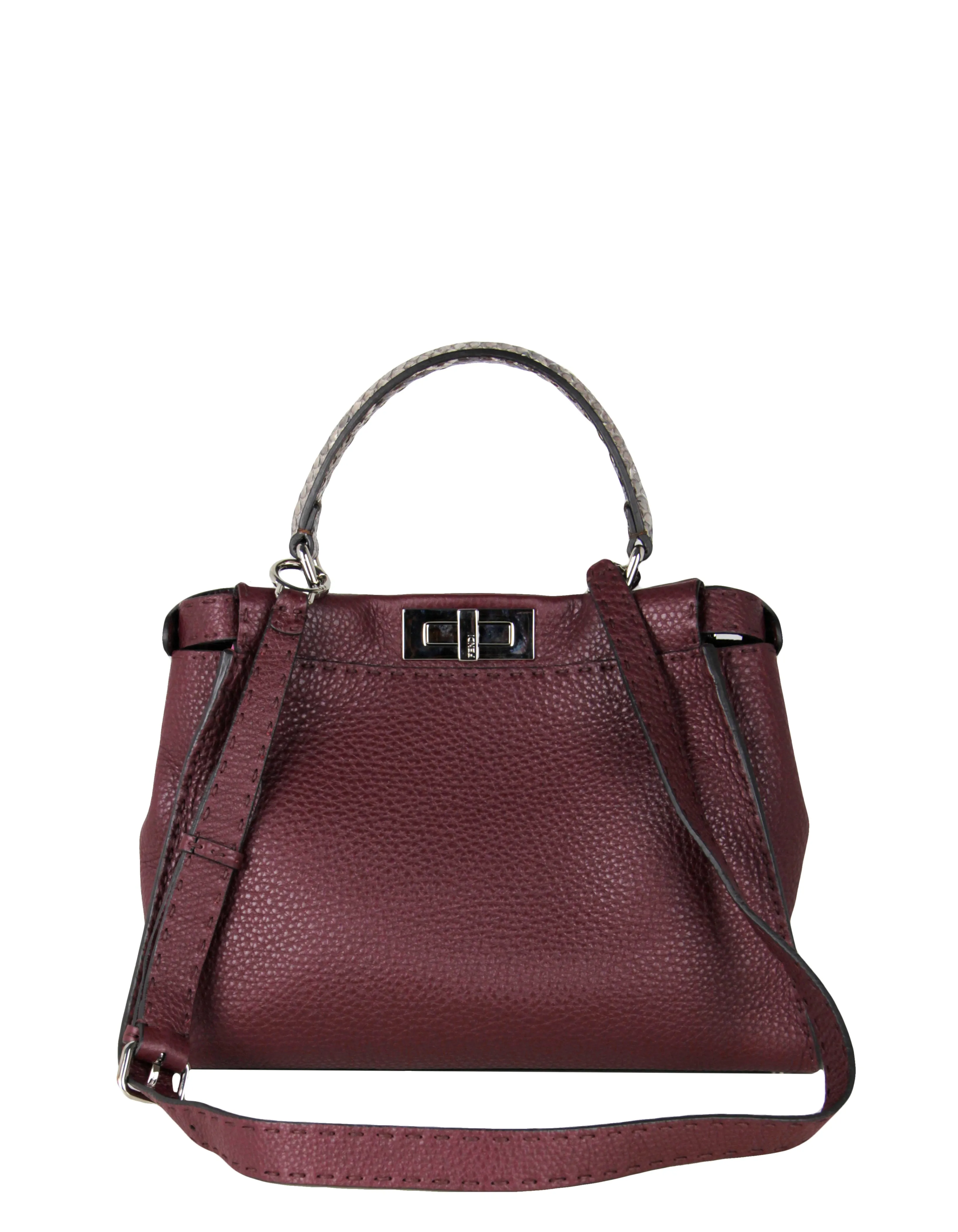 Fendi Bordeaux Selleria Medium Peekaboo Satchel Bag w/ Snakeskin