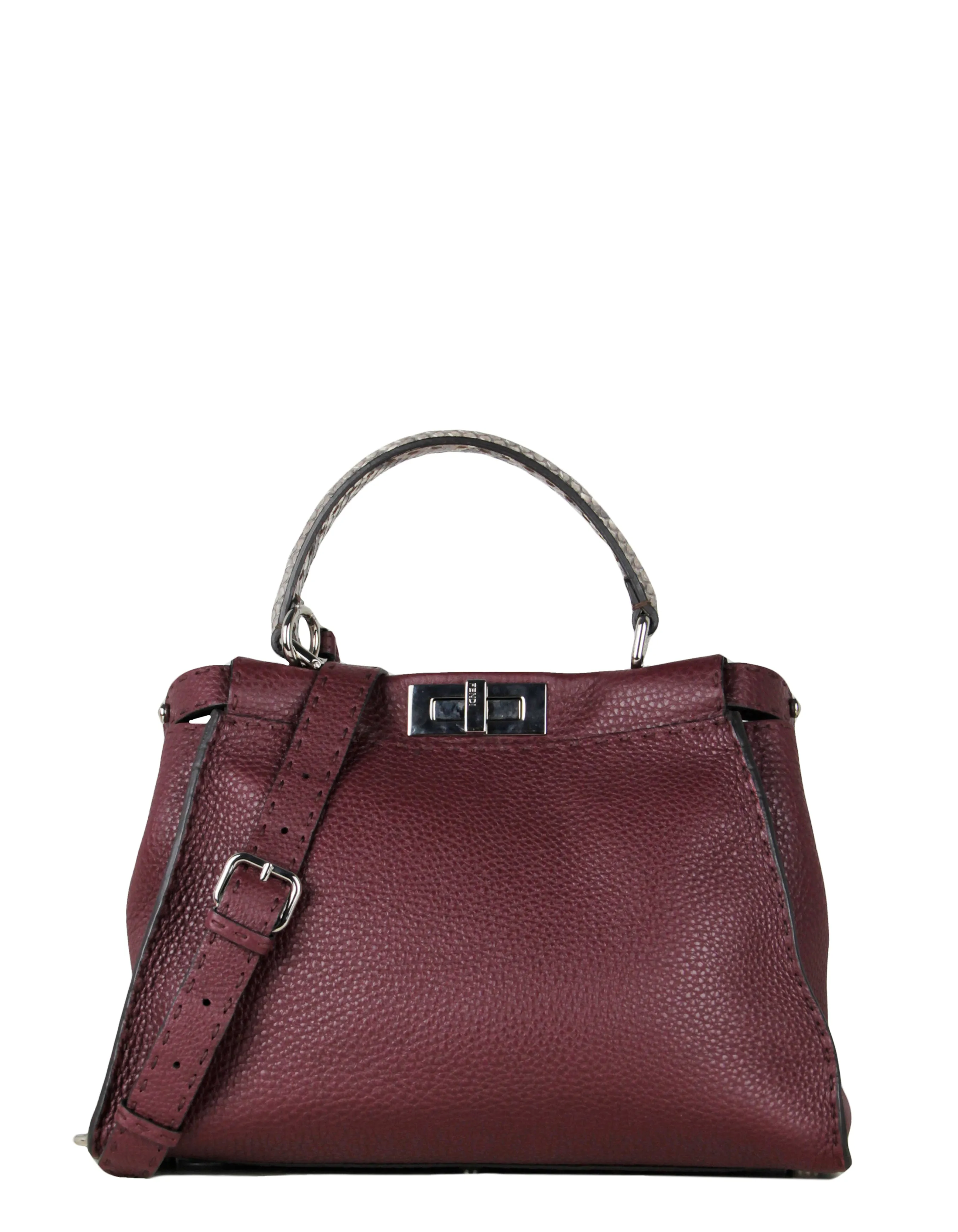Fendi Bordeaux Selleria Medium Peekaboo Satchel Bag w/ Snakeskin