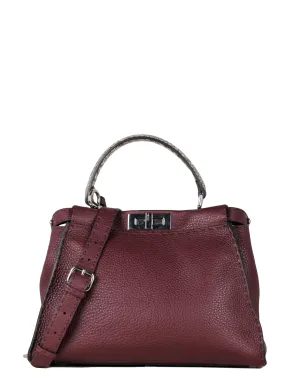 Fendi Bordeaux Selleria Medium Peekaboo Satchel Bag w/ Snakeskin