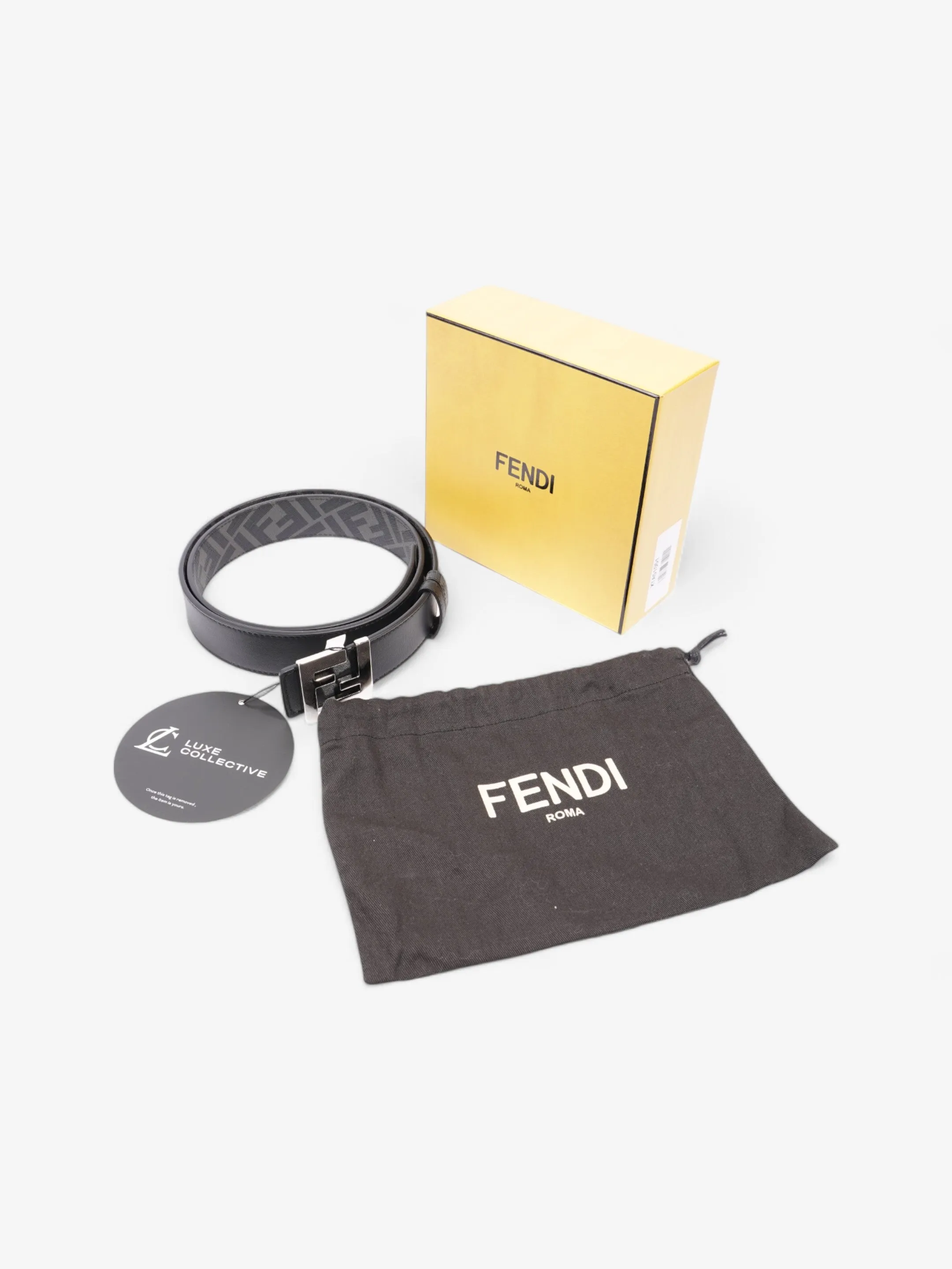 Fendi FF Reversible Belt Black / Grey / Silver Canvas 95cm / 38"
