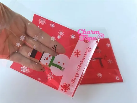 Festive Snowman or Santa Gift Bags Cello Bags Self-adhesive Cookie bags - Favors Bags - Party bags 20/50/100 bags CB58 CB59