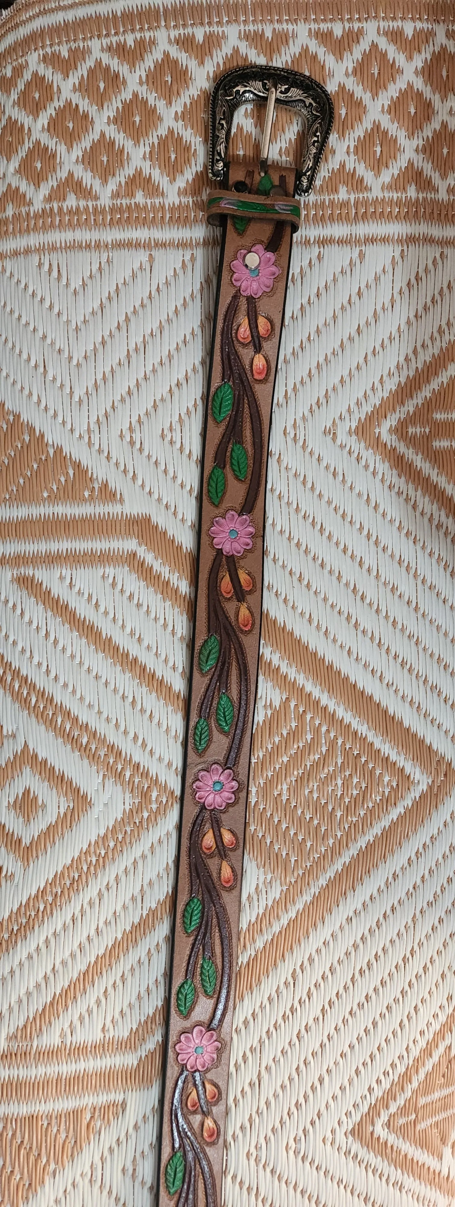 Floral leather belt