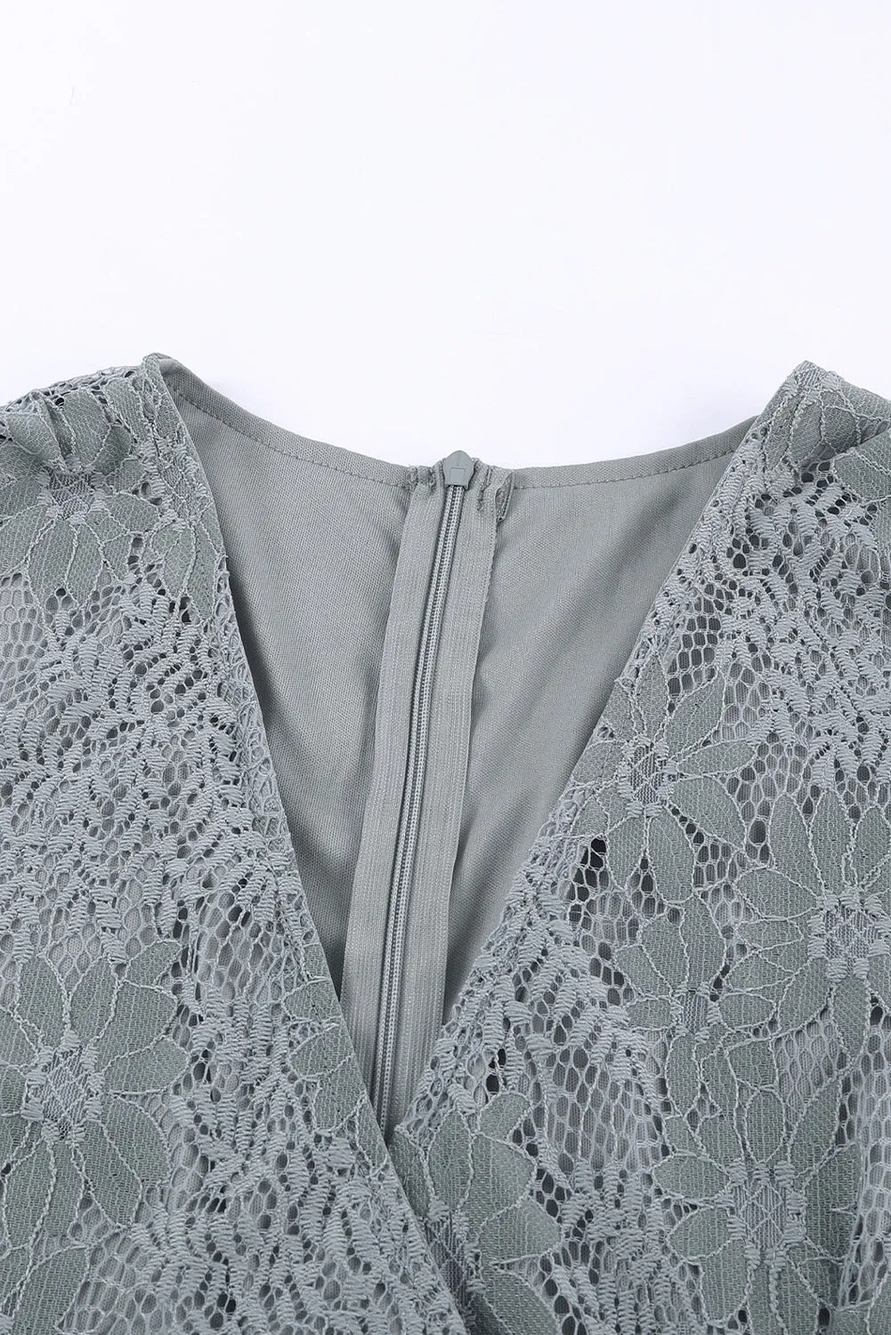 Flutter Sleeve Wrap V Neck Floral Lace Short Dress