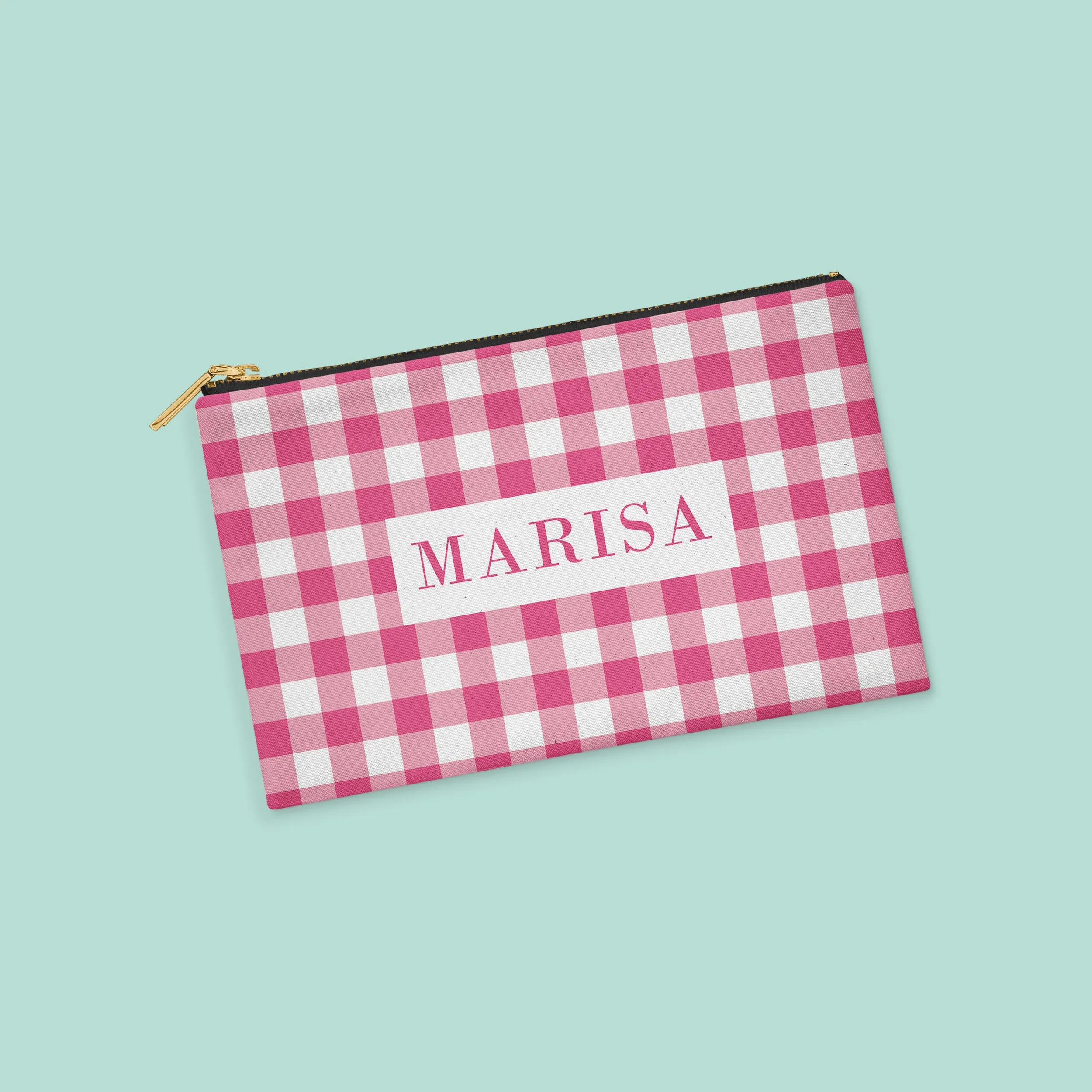 Fuchsia Gingham Personalized Zipper Pouch