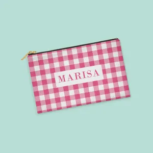 Fuchsia Gingham Personalized Zipper Pouch