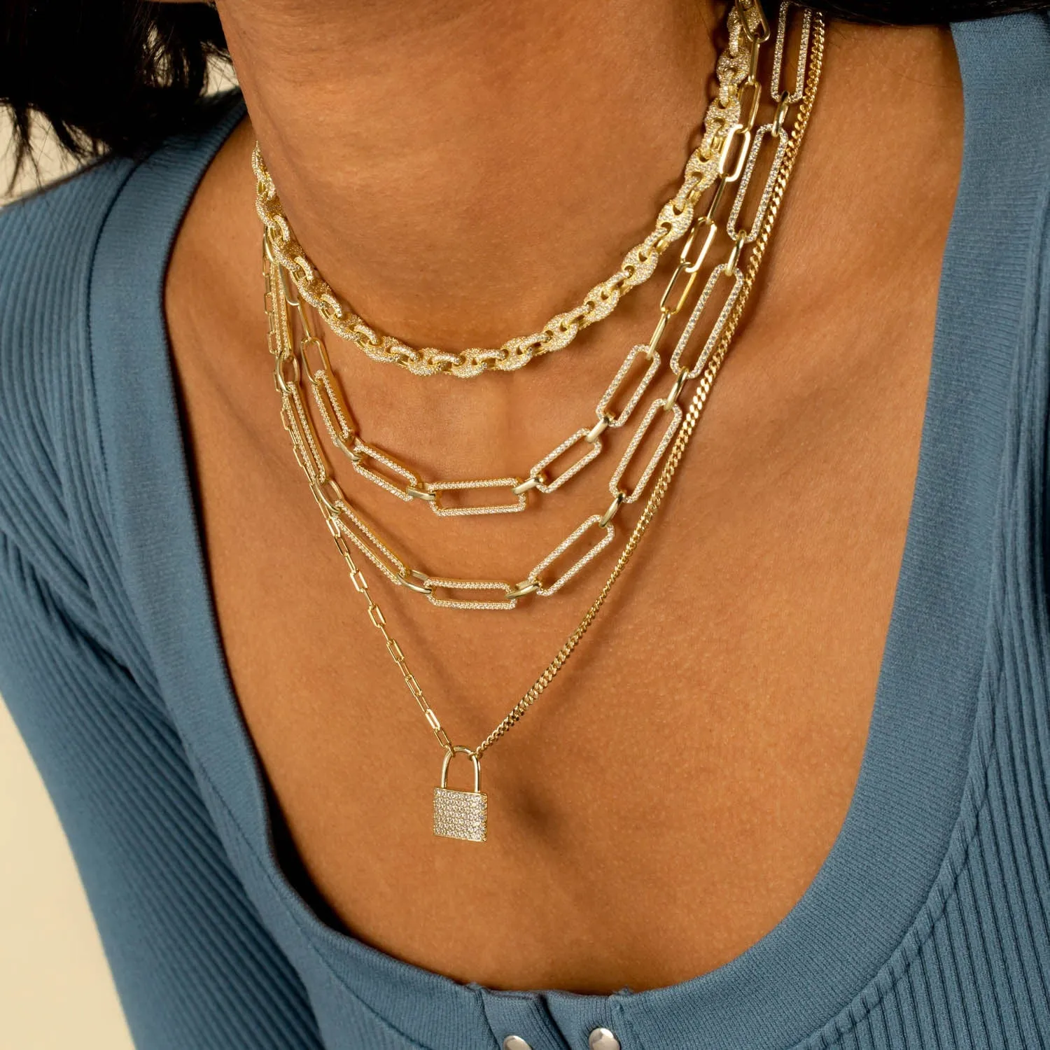 Full Pavé Paperclip Chain Necklace