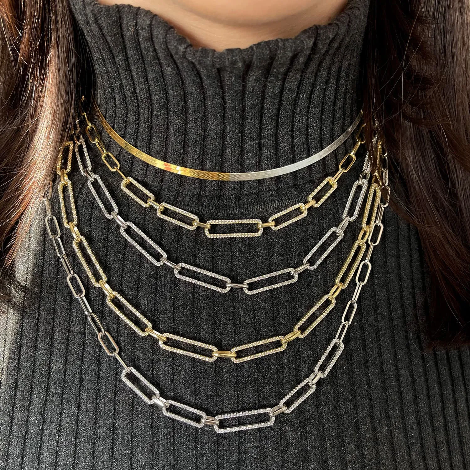 Full Pavé Paperclip Chain Necklace