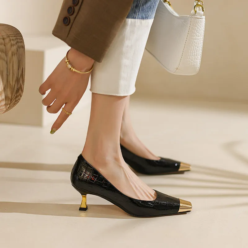 Gaia Cap Toe Kitten Heels Black