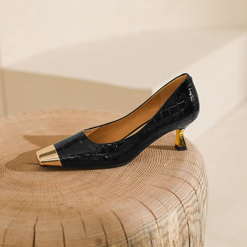Gaia Cap Toe Kitten Heels Black