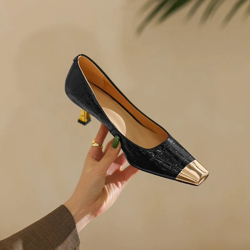 Gaia Cap Toe Kitten Heels Black