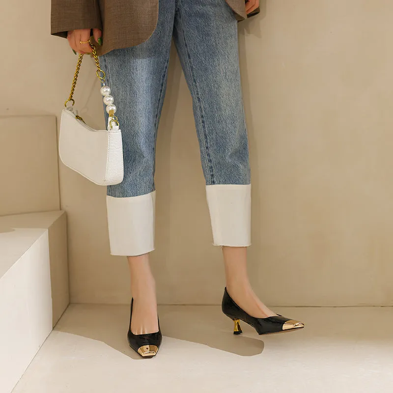 Gaia Cap Toe Kitten Heels Black