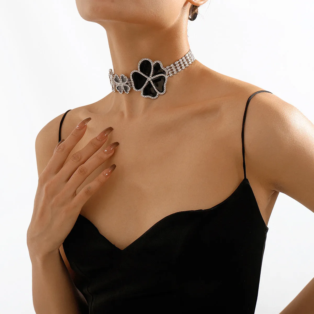 Geometric Flower Rhinestone Choker
