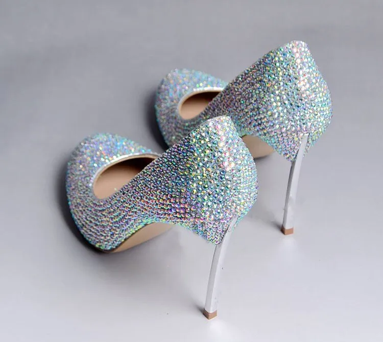 Glasses Slipper Rhinestone Bridal Wedding Shoes AB Crystal Shoes High Heeled Women Stunning Prom Party Pumps