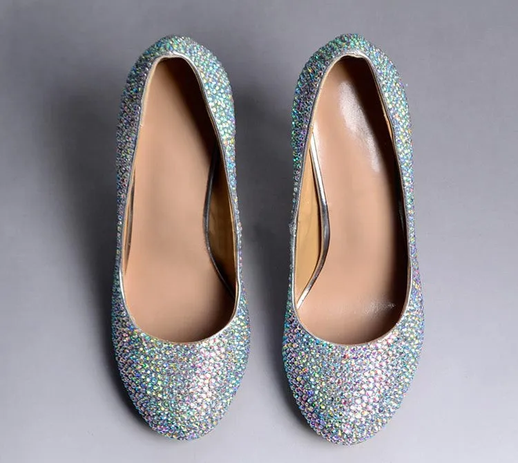 Glasses Slipper Rhinestone Bridal Wedding Shoes AB Crystal Shoes High Heeled Women Stunning Prom Party Pumps
