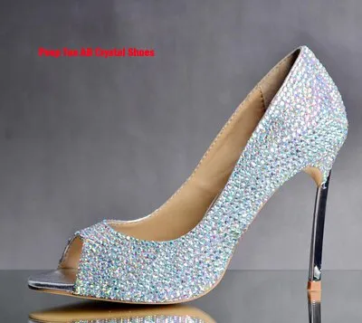 Glasses Slipper Rhinestone Bridal Wedding Shoes AB Crystal Shoes High Heeled Women Stunning Prom Party Pumps