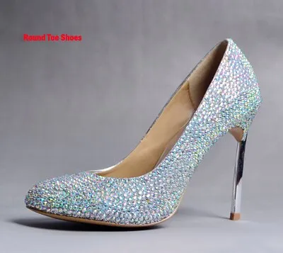 Glasses Slipper Rhinestone Bridal Wedding Shoes AB Crystal Shoes High Heeled Women Stunning Prom Party Pumps