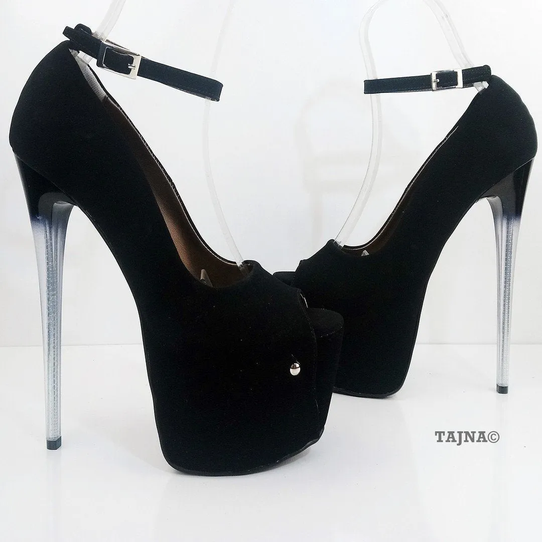 Glassy Heels Black Suede Platform