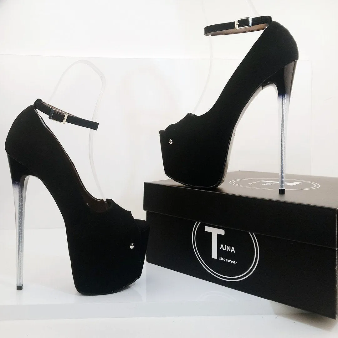 Glassy Heels Black Suede Platform