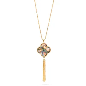 GOLD ABALONE PENDANT TASSEL NECKLACE #SWKK-11772GLD-AB (LD16)