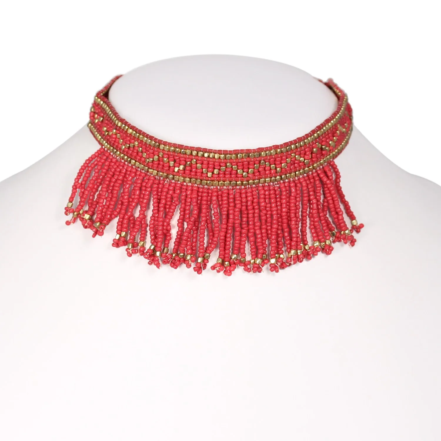 GOLD AND RED SEED BEAD  NECKLACES #N5505 RED (IB21)