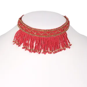 GOLD AND RED SEED BEAD  NECKLACES #N5505 RED (IB21)