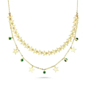 Gold Green Evil Eye and Star Necklace