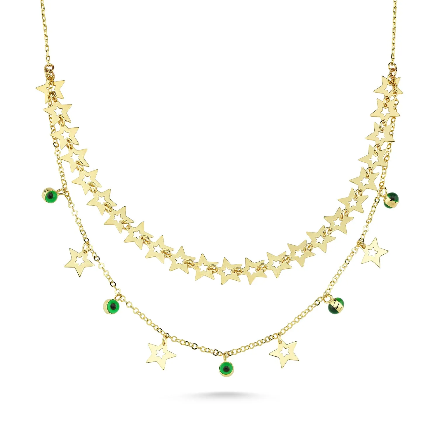 Gold Green Evil Eye and Star Necklace