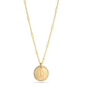 GOLD LETTER "D" ROUND CRYSTAL PENDANT  NECKLACES #SQ1203-51D
